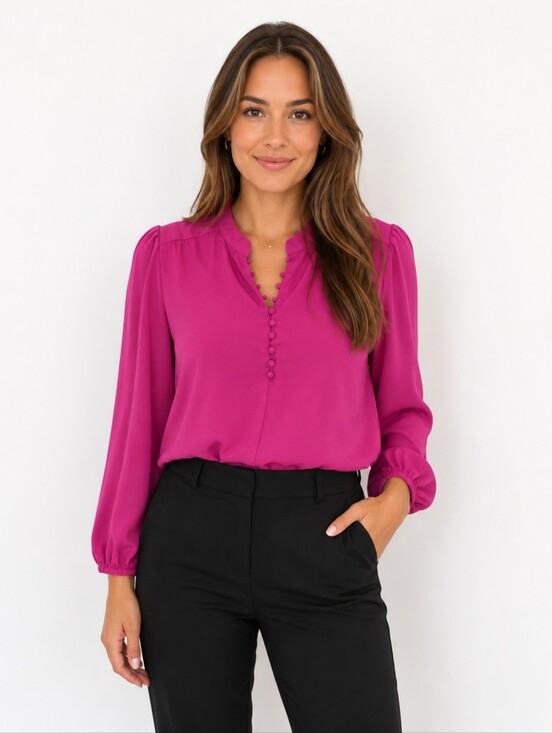 Nanette Lepore Tops - Nanette Lepore Bright Fuchsia Silk-Blend Button Placket Blouse